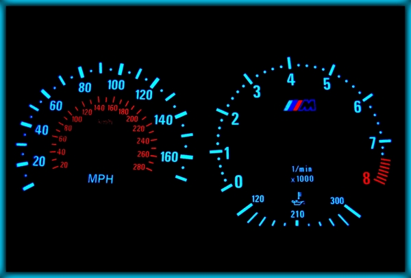 BMW E36 M3 91-99 UK 160MPH BLACK/BLUE EL Plasma Glow Gauges Speedo Cluster Dials