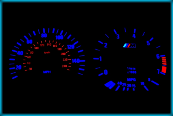 BMW E36 91-99 US 140MPH WHITE/BLUE EL Plasma Glow Gauges Speedo Cluster Dials