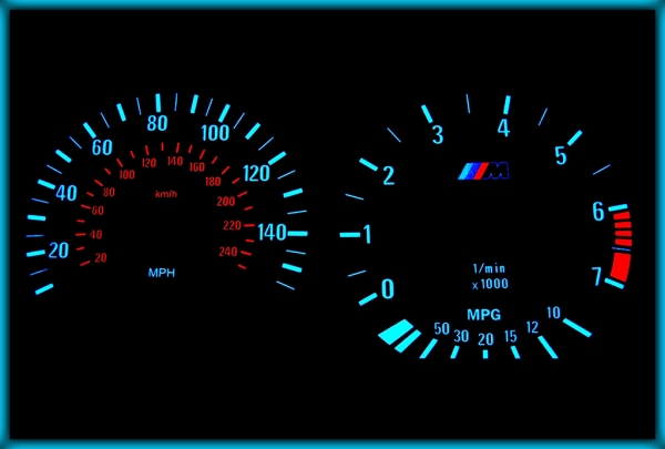 BMW E36 91-99 UK 140MPH BLACK/BLUE EL Plasma Glow Gauges Speedo Cluster Dials