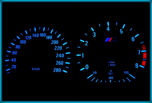 BMW E36 M3 91-99 EU 280KMH BLACK/BLUE EL Plasma Glow Gauges Speedo Cluster Dials