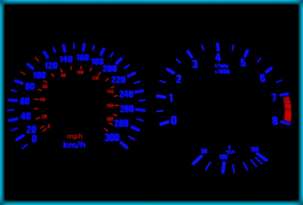 BMW E30 non-M3 82-94 EU 300KMH WHITE/BLUE EL Plasma Glow Gauges Speedo Cluster Dials